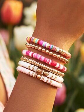 New - Clay Bead Bracelets for Women Stretch Friendship Bracelets Stackable